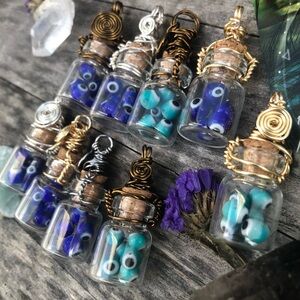 Evil Eye Protection Bottle Necklace Wire Wrapped - in Vintage Bronze Wire